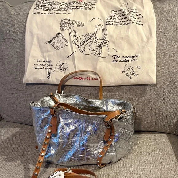 A.S.98 Silver and Brown Baltimore Shoulder Bag - new! - Picture 1 of 9